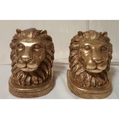  Lion Book Ends gold 5. 1/2 inches tall / 4.1/2 inches width set of 2 (heavy).   263866633057